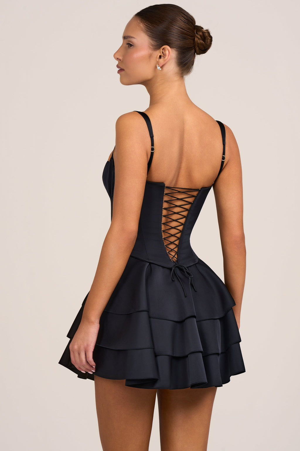 Oh Polly Annika Satin Corset Mini Dress Black