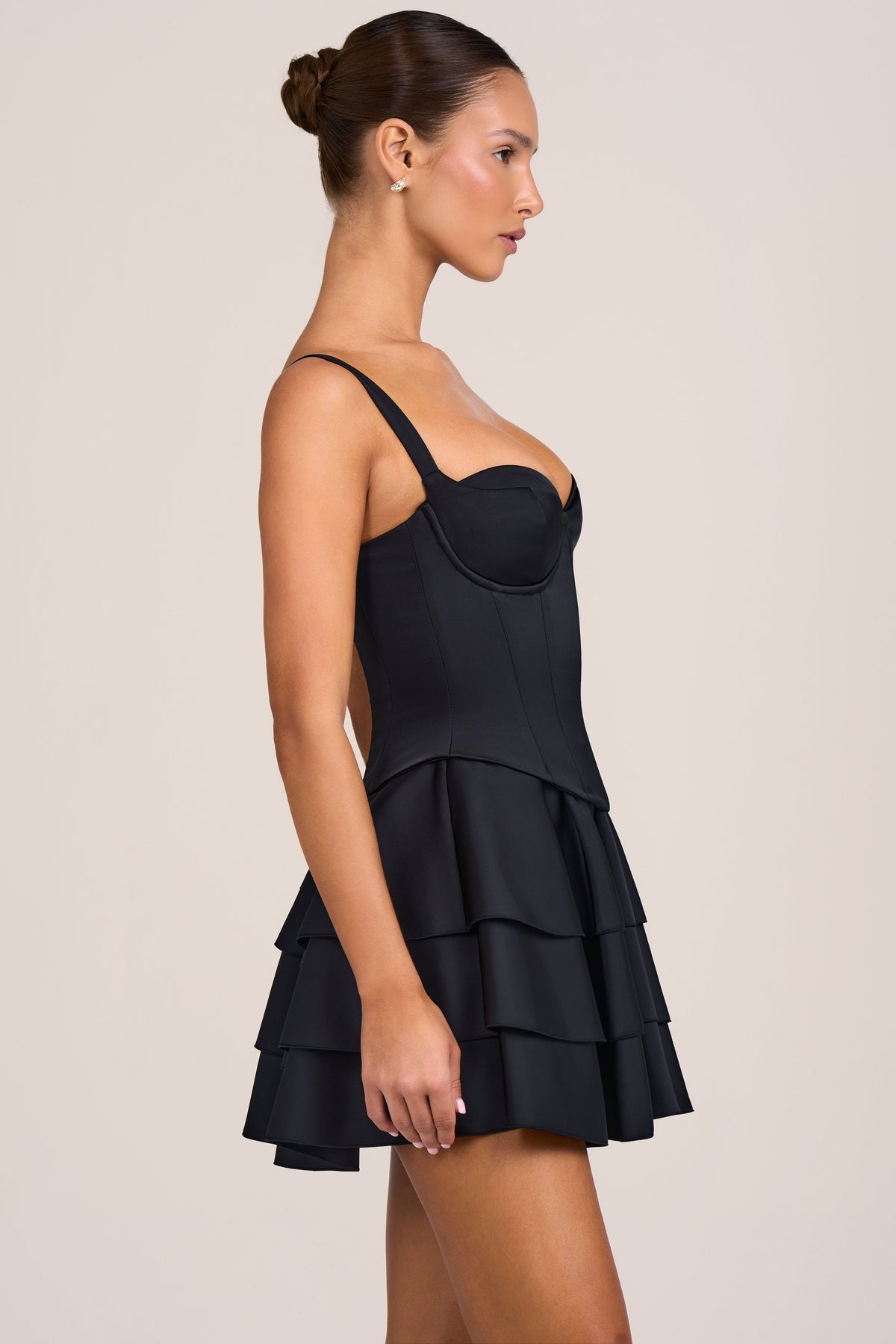 Oh Polly Annika Satin Corset Mini Dress Black
