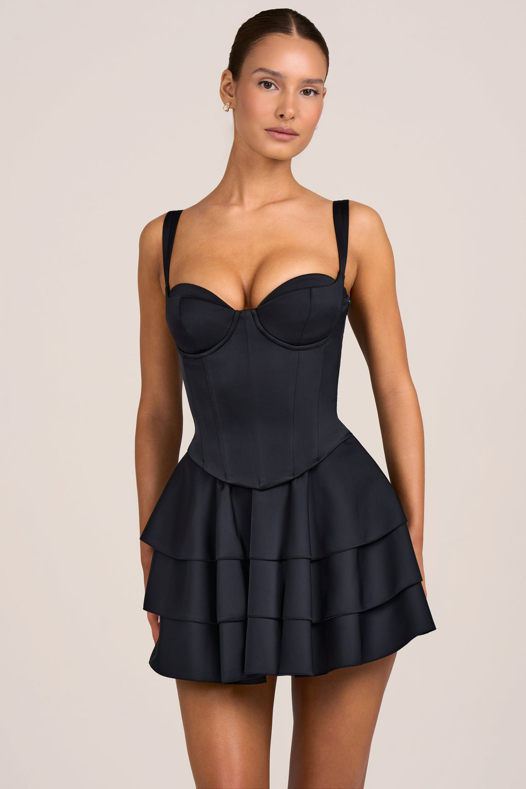 Oh Polly Annika Satin Corset Mini Dress Black