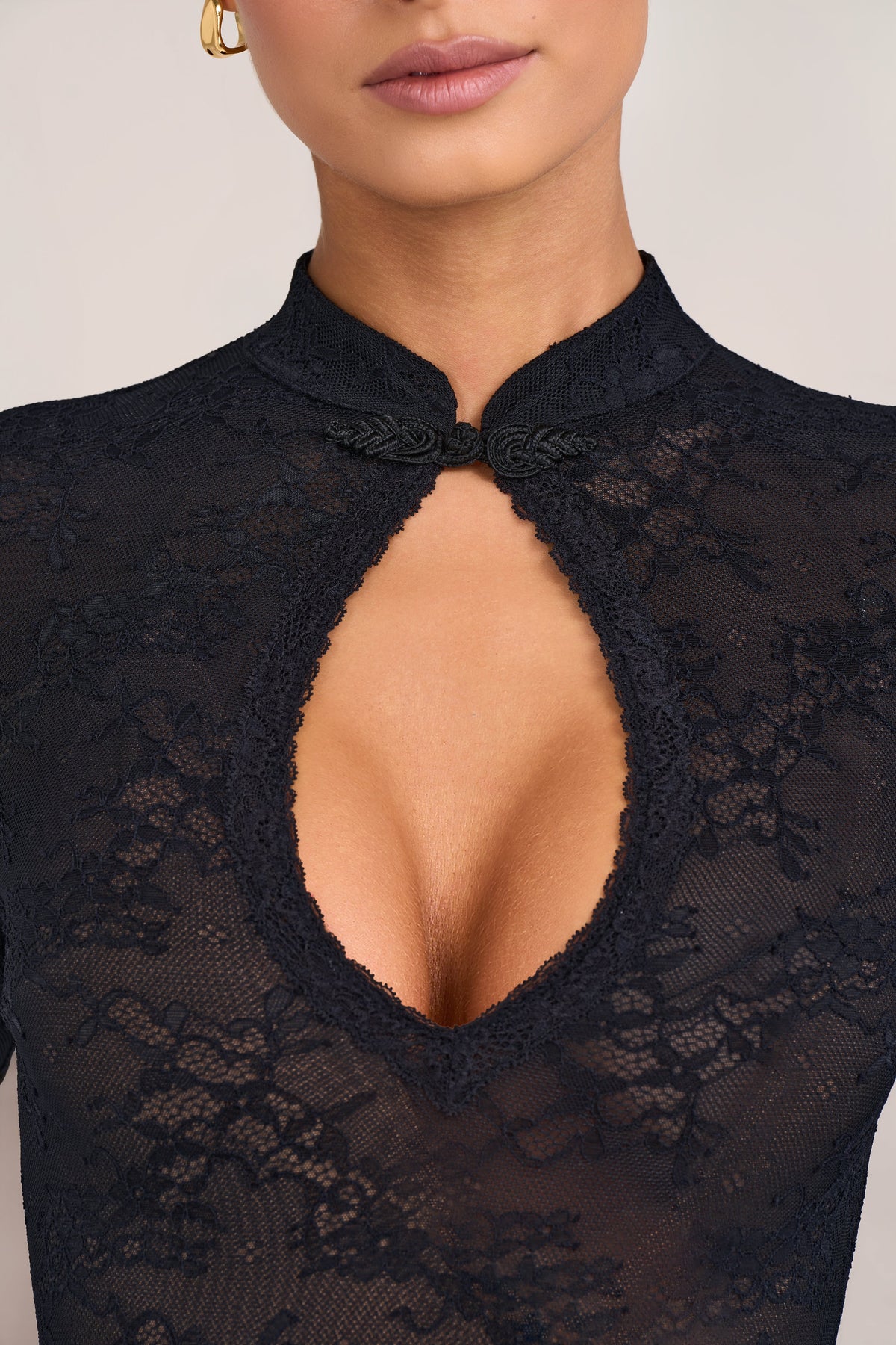 Oh Polly Delancy Women's Lace Long-Sleeve Mini Dress Black