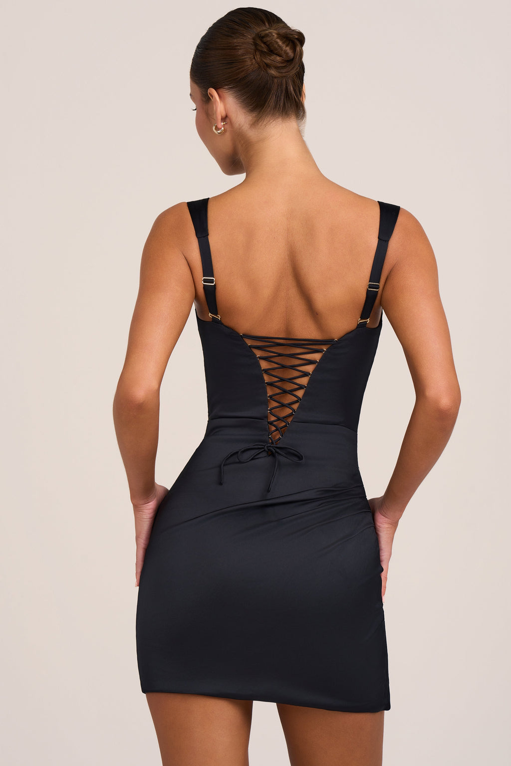 Oh Polly Wyrda Women's Satin Mini Dress Black