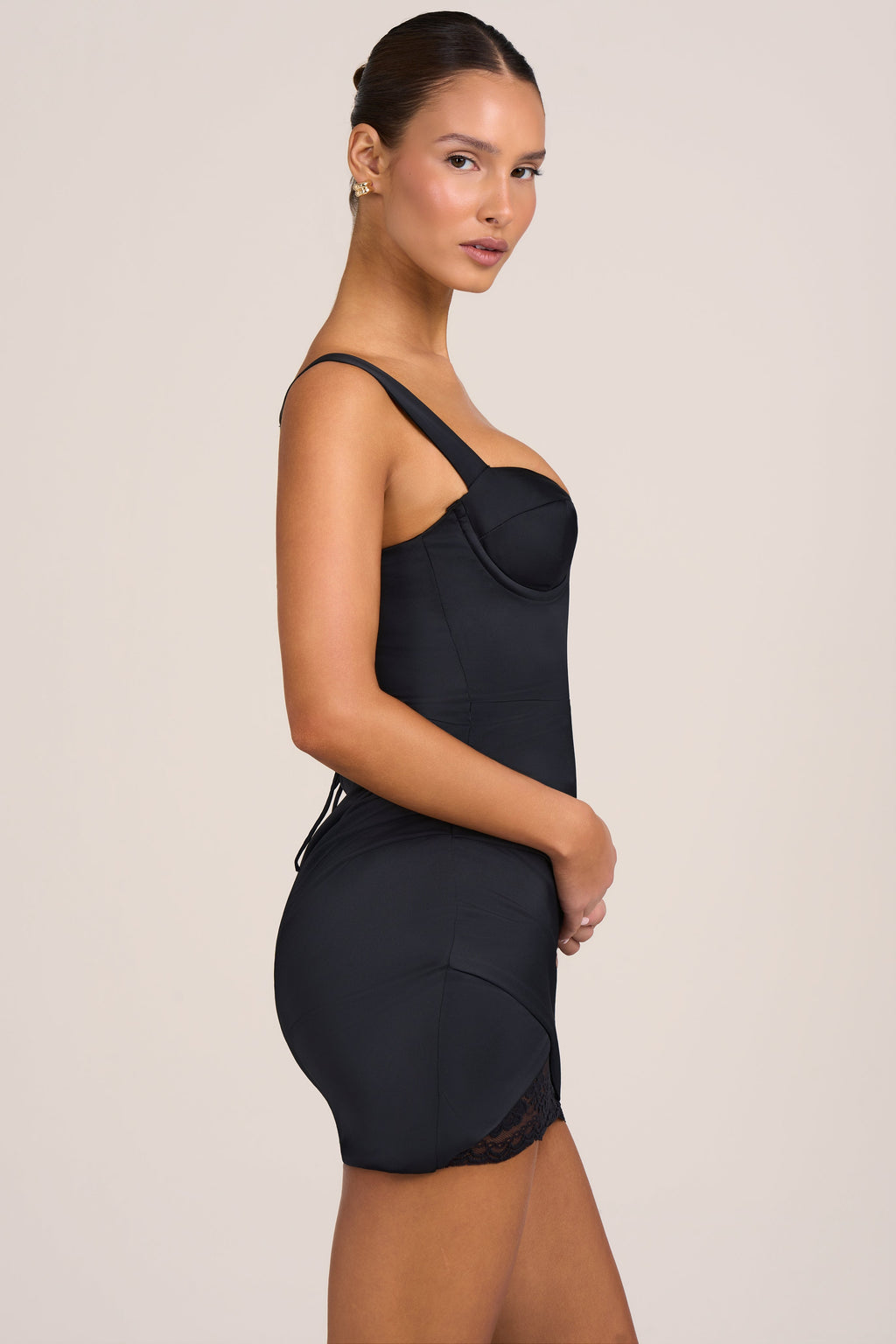 Oh Polly Wyrda Women's Satin Mini Dress Black